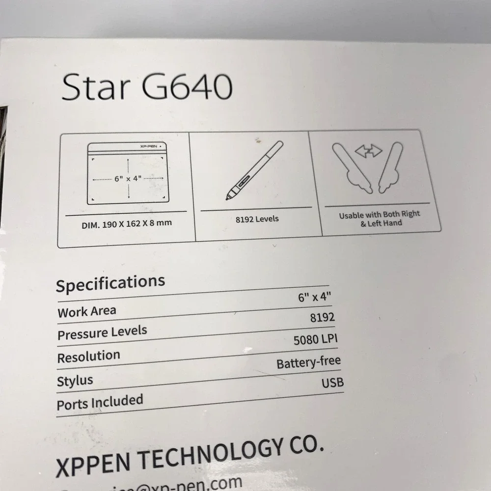 XP-PEN‎ Star G640 Art Graphics Drawing Tablet Battery-free Stylus Pen